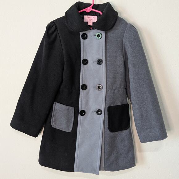Copper Key Other - Copper Key Black & Gray Colorblock  Double Breasted Lined Pea Coat 6/6X
